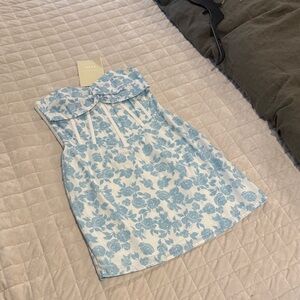 Sabo Skirt Blue and White Floral Strapless Dress